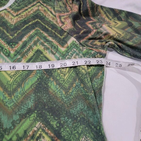 Jane‎ Ashley Womens Top Size 1X Rhinestone Art To Wear Green Abstract - Picture 5 of 6